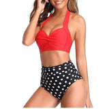 Retro gathered bikini-Red-7