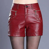 Retro high waist slim slim straight casual pu leather shorts-BH1907red-11