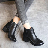 Retro Leather Comfortable Thick Heel Women Boots High Heel-1