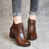 Retro Leather Comfortable Thick Heel Women Boots High Heel-2