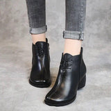 Retro Leather Comfortable Thick Heel Women Boots High Heel-3