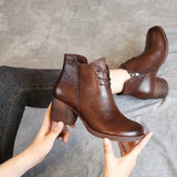 Retro Leather Comfortable Thick Heel Women Boots High Heel-5
