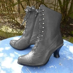 Retro Rivet Boots Women Pointed Toe Shoes-Grey-1