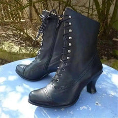 Retro Rivet Boots Women Pointed Toe Shoes-Black-3