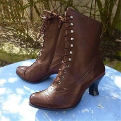 Retro Rivet Boots Women Pointed Toe Shoes-Brown-4