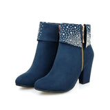 Rhinestone nubuck short heel women boots-2