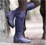 Riding Western Boots Winter Knee High Block Heel Round Toe-Blue-3