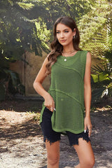 Round Neck Hollow Vest Women's Knitwear-Green-8