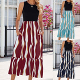 Round Neck Sleeveless Long Dress Summer Fashion Striped-1