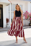 Round Neck Sleeveless Long Dress Summer Fashion Striped-3