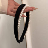 Satin Pearl Grace Double-layer Headband-Black-4