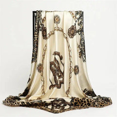 Scarf Fashion Leopard Print Silk Scarf-FT1552 beige-2