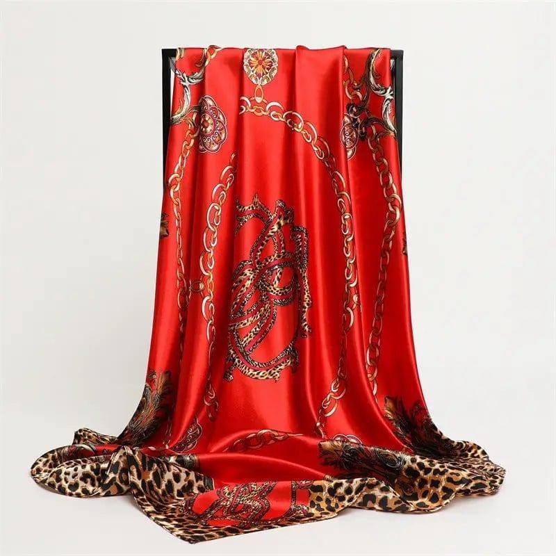 Scarf Fashion Leopard Print Silk Scarf-FT1554 red-4