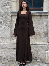 Elegant Maxi Dresses | Ribbed Long Sleeve-Dark Brown-9