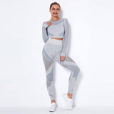 Seamless Knitted Absorbent Yoga Long-Sleeved Suit Yoga Wearsuit-Light Grey-11