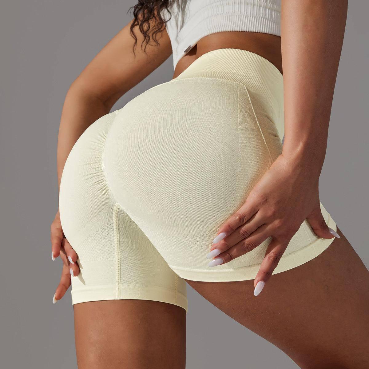 Seamless Tight Belly Trimming Hip High Elasticity Yoga-6611 Shorts Milky White-14