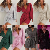 Sequined Long Sleeve Dress Women-3