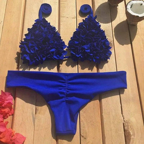 sewn flower swimwear Europe and America burst triangle-Blue-5
