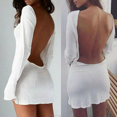 Sexy Backless White Evening Party Dress Women Elegant Long-XL-1