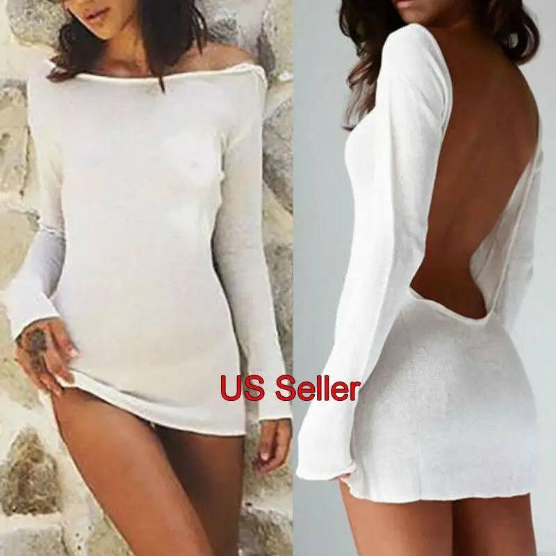 Sexy Backless White Evening Party Dress Women Elegant Long-5