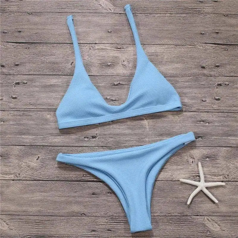 Bikinis Women Swimsuit Solid Bathing Swim Suit Bikini-Blue-1