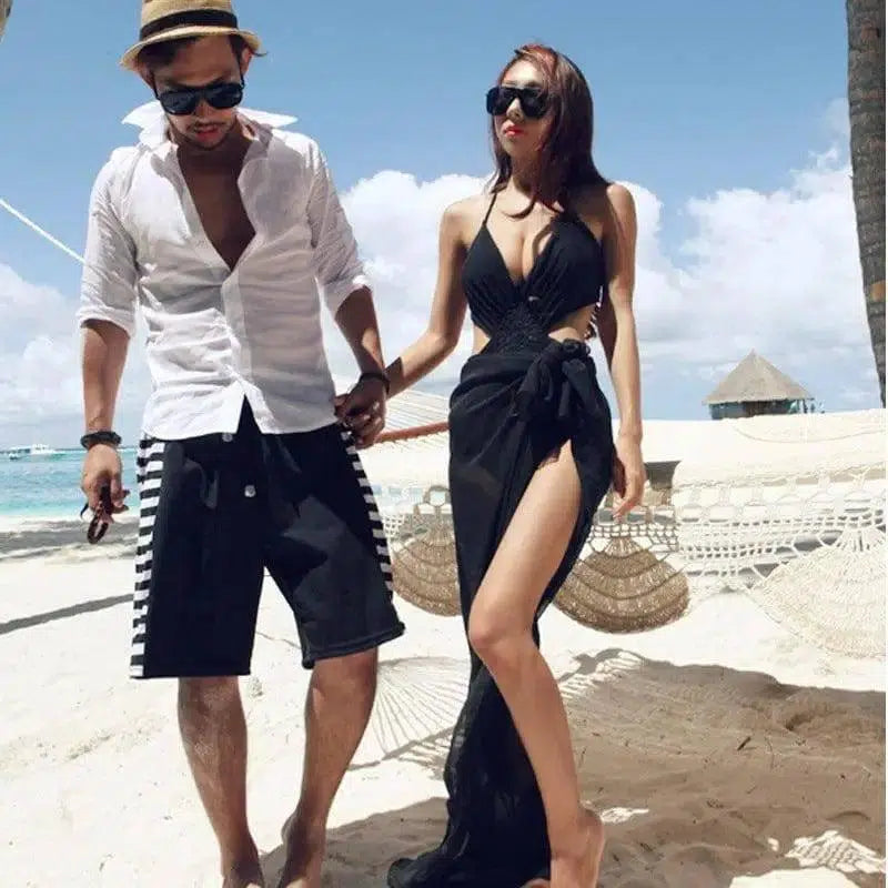 Black Couple Suit Hot Spring Bikini Korean Slim-Black-1