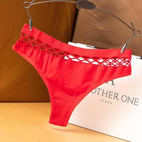 Sexy Fishing Mesh Hollow Sports Women's Triangle G-String-Red-9