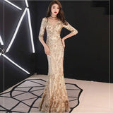 Sexy fishtail dress in sequined evening dress-Gold-3