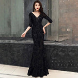 Sexy fishtail dress in sequined evening dress-Black-6