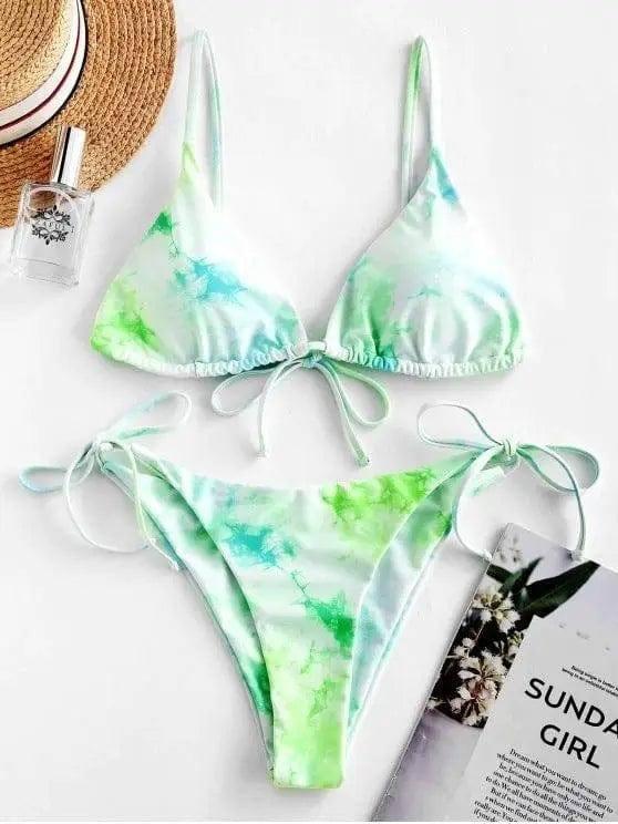 Sexy Halter Tie Dye Bikini Set-2blue-8