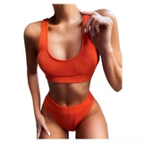 Sexy Knitting Bikini Female Swimsuit High Waist Swimwear-Orange-3