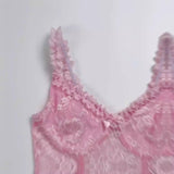 Sexy lace perspective lace camisole dress with V-neck,-6