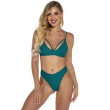 Lace Split Swimsuit Solid Color Bikini-Green-1