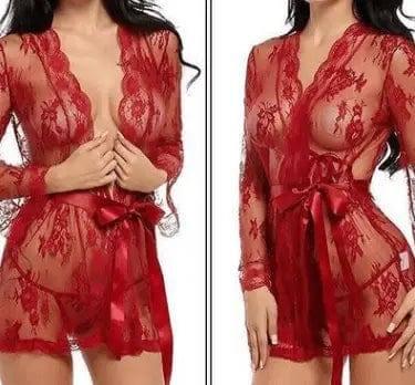 Sexy lingerie bathrobe strappy nightdress set-1
