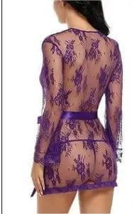 lingerie bathrobe strappy nightdress set-Purple-2