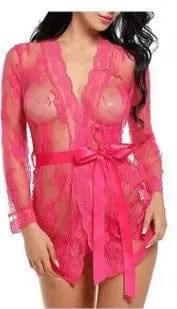 lingerie bathrobe strappy nightdress set-Rosered-6