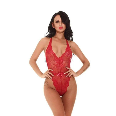 Sexy lingerie European and American bodysuit-Winered-4
