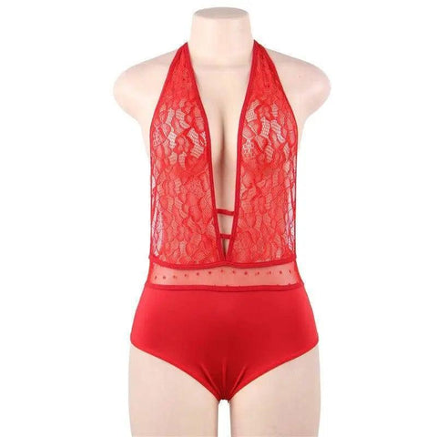 Sexy Lingerie One-piece Sexy Pajamas Hanging Neck Straps-Red-3