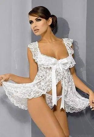 Sexy Lingerie Sexy Cardigan Rose Lace See-through Plus Size-White-6