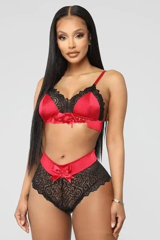 Sexy Lingerie Sexy Sling Lace Bra Two-piece-Red-1