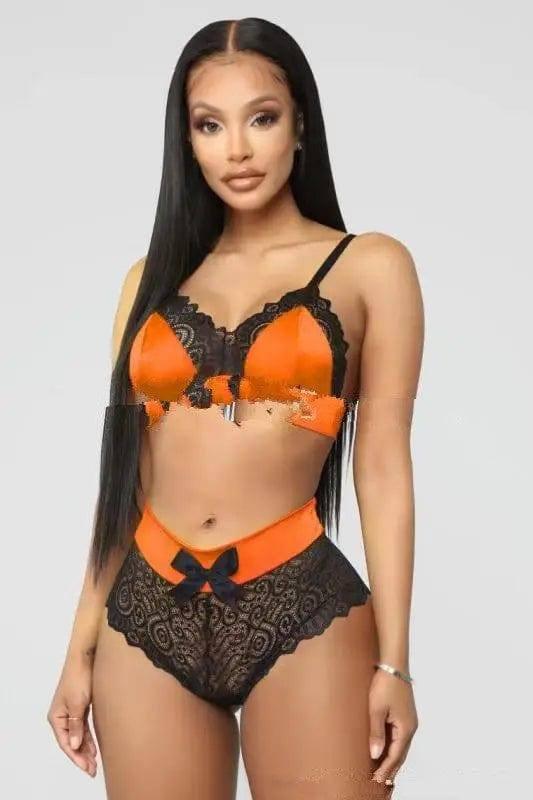 Sexy Lingerie Sexy Sling Lace Bra Two-piece-Orange-2