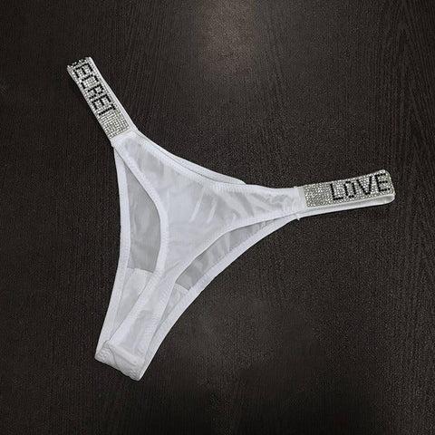 Sexy Low-rise T Pants Narrow Edge Water Diamond Underwear-White-8
