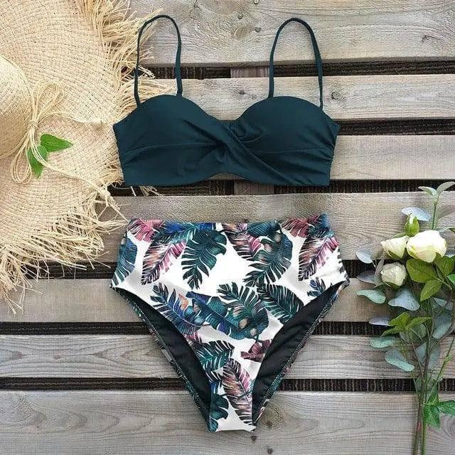 Sexy Print Bikini Female Swimsuit-Green-6