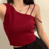 Sexy slanted shoulders crop tops-Red-1