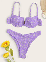 Sexy Small Floral Bikini Split Female Swimsuit-Purple-3