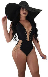 Solid Color Lace One-piece Bikini-Black-4