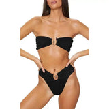 Sexy Solid Color Split Swimsuit Women-Black-2