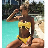 Sexy split bikini dot print swimsuit-Yellow-1