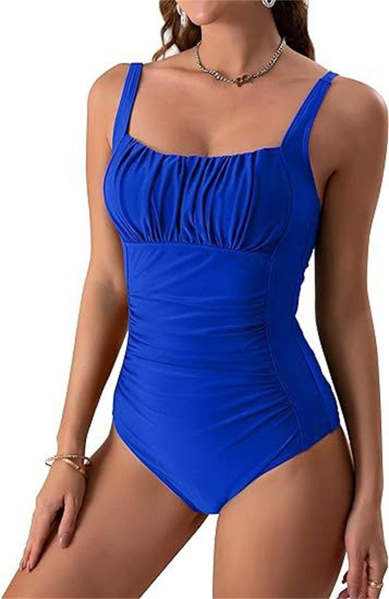 Sexy Square Neck One-piece Bikini Summer New Solid Color-Blue-14