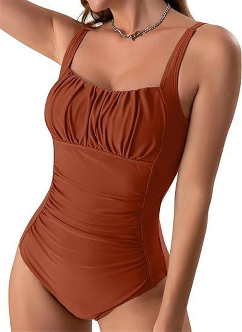 Sexy Square Neck One-piece Bikini Summer New Solid Color-Light Brown-20